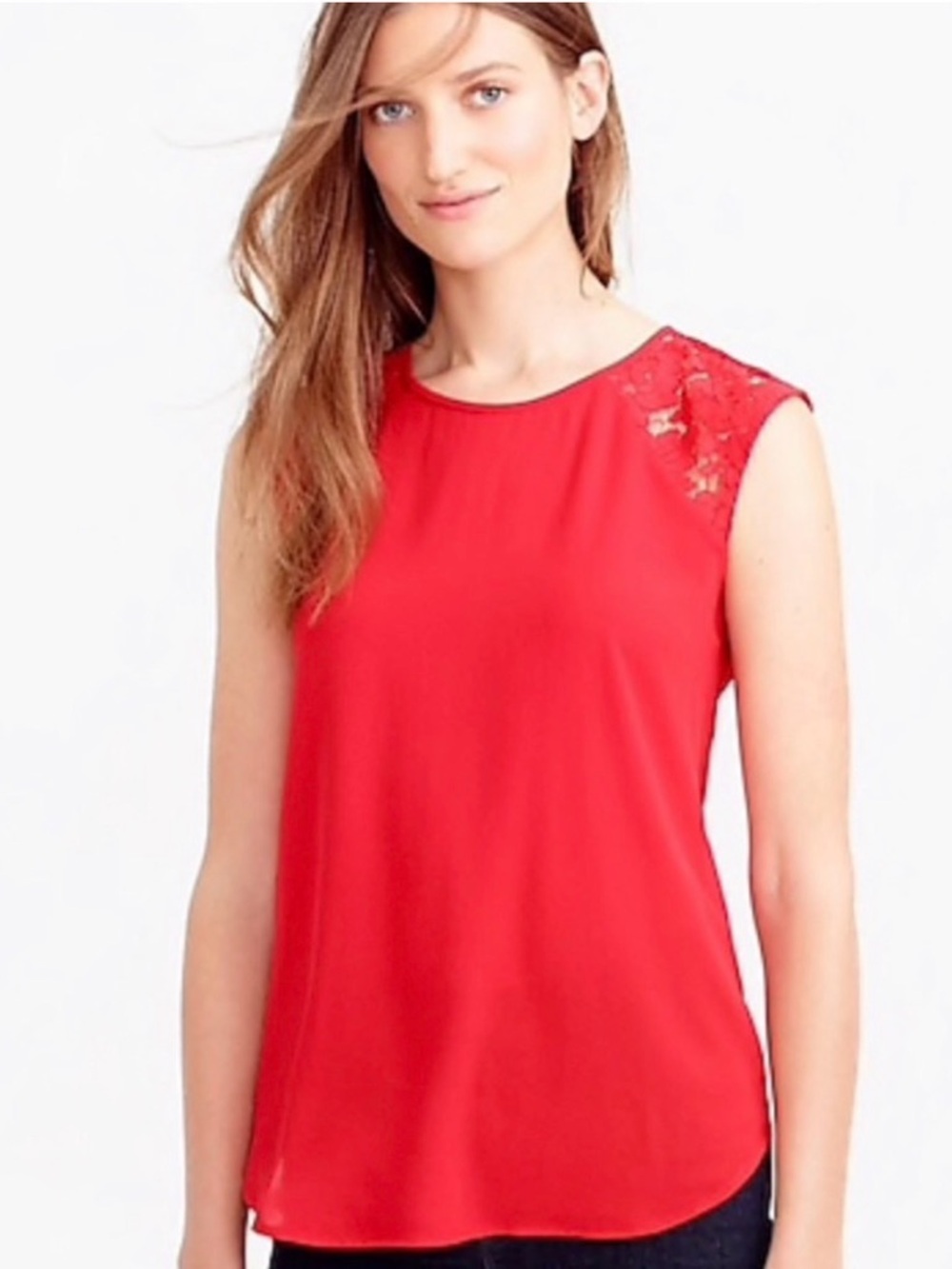 J. Crew Red Lace-Shoulder Sleeveless Tank